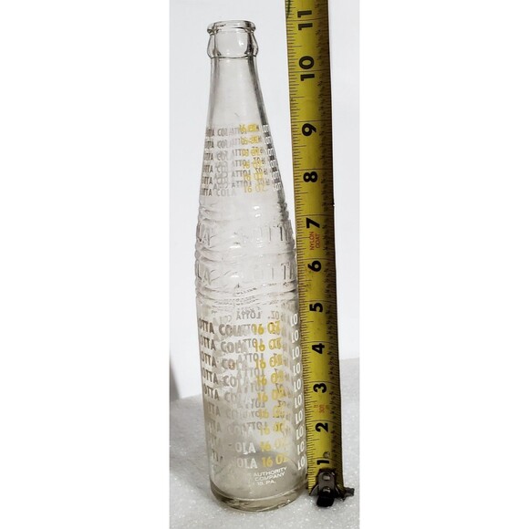 Vintage LOTTA COLA 16oz Clear Glass ACL Soda Bottle Yellow White Lettering - Picture 10 of 16